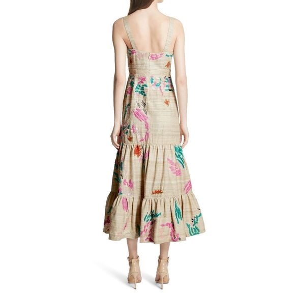 New! TRACY REESE Women's Retro 80's Style Embroidered Tiered Hem 100% Silk Dress - Picture 4 of 7